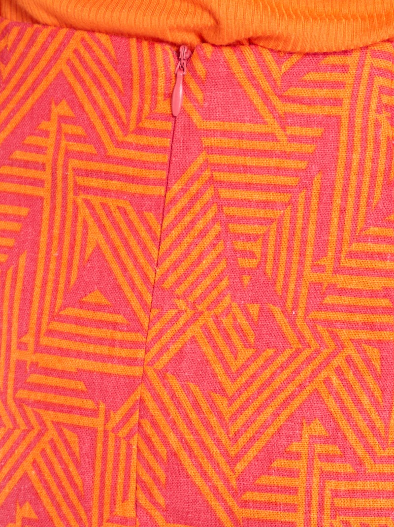 Halflange, linnen rok met print ROSE - Kiabi