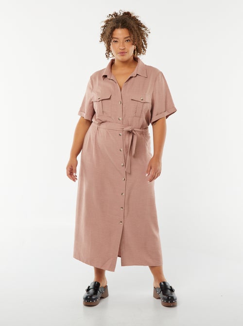 Halflange overhemdjurk met korte mouw en ceintuur - Kiabi