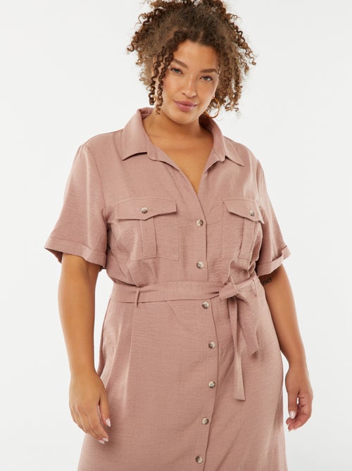 Halflange overhemdjurk met korte mouw en ceintuur - Kiabi