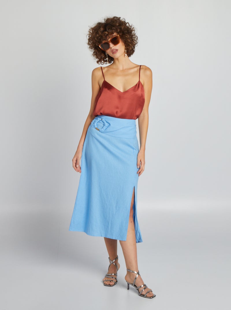 Halflange rok - bevat linnen BLAUW - Kiabi