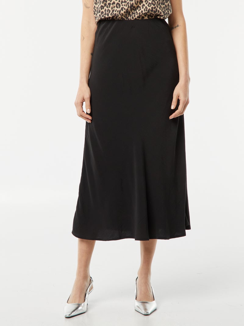 Halflange rok met luipaardmotiefje zwart - Kiabi