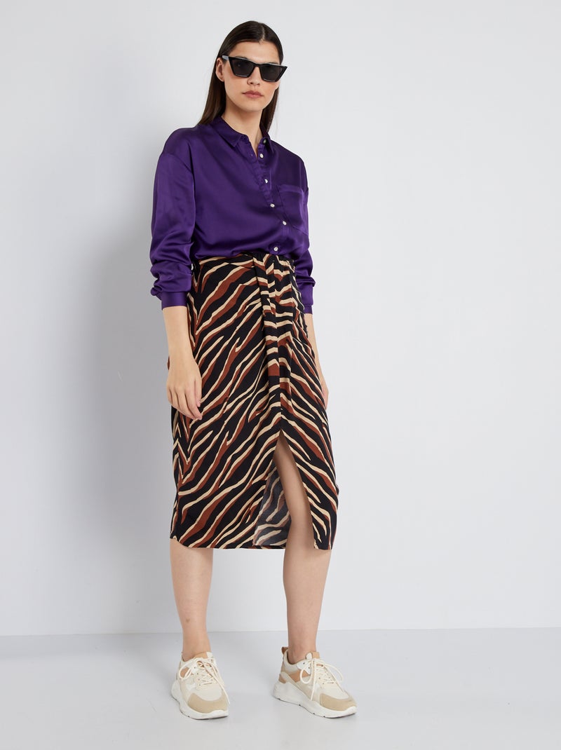 Halflange rok met print BRUIN - Kiabi