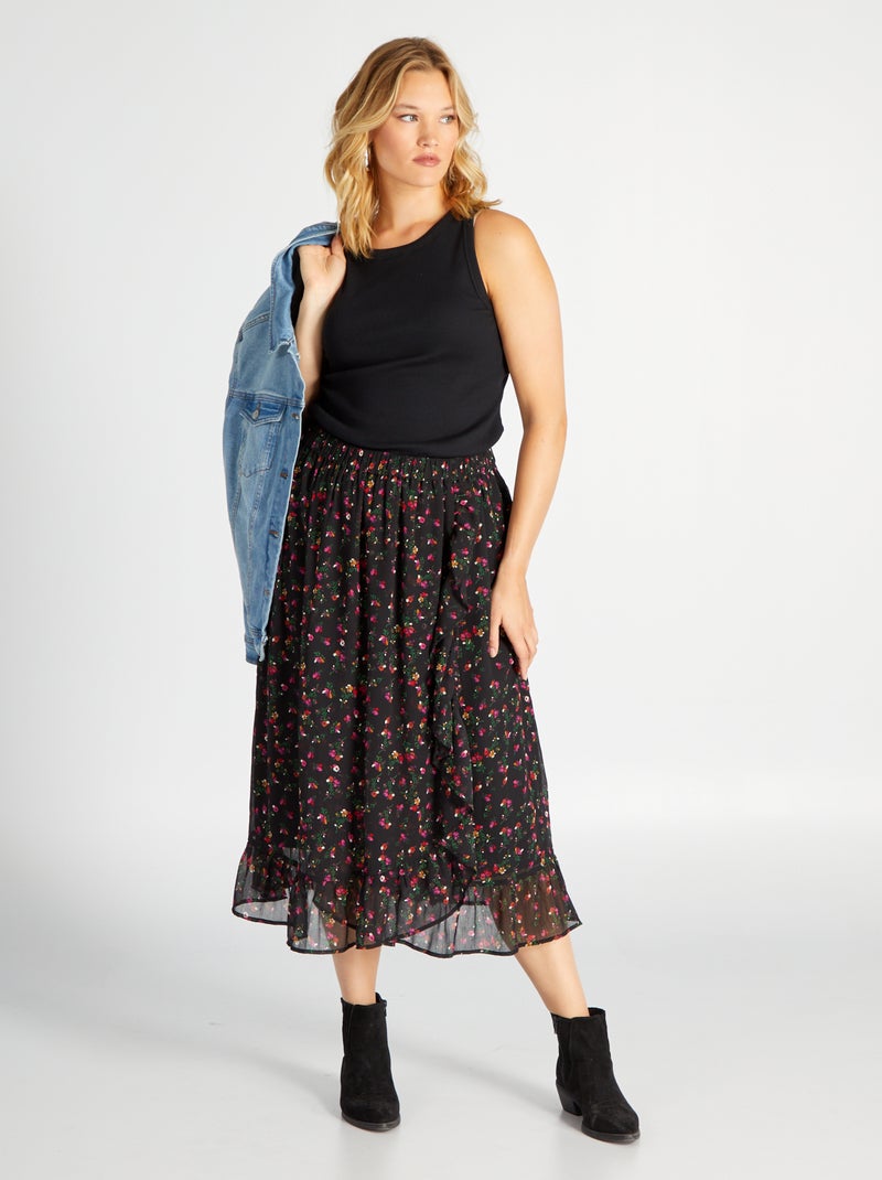 Halflange rok met print ZWART - Kiabi