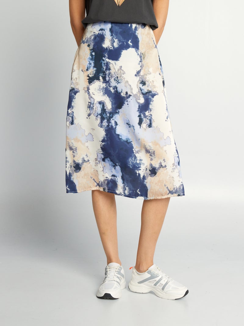Halflange rok met tie-dyeprint BLAUW - Kiabi