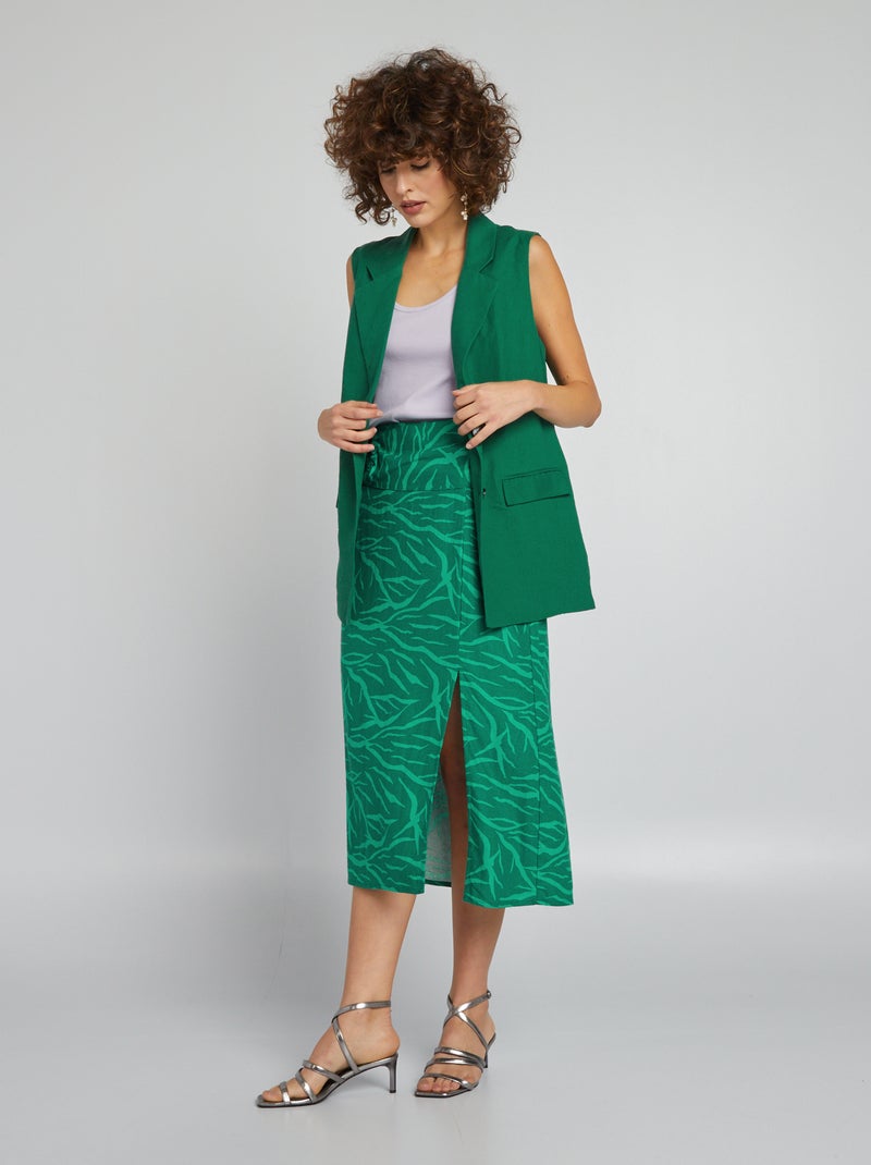 Halflange rok met zebraprint GROEN - Kiabi