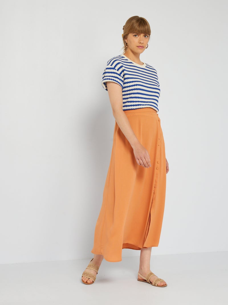 Halflange rok van georgettestof BRUIN - Kiabi