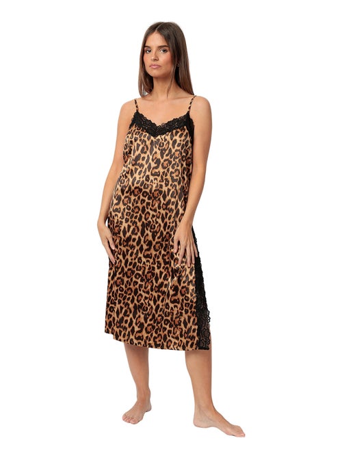 Halflange satijnen nachtpon glam leopard - Kiabi