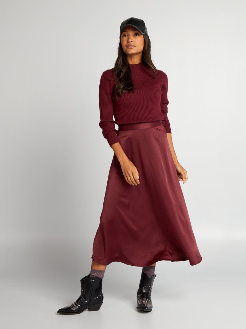 Halflange satijnen rok ROOD - Kiabi