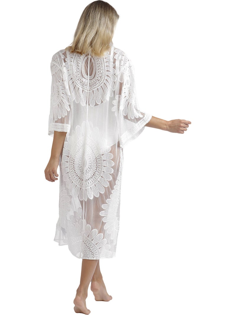 Halflange strandcaftan flower Wit - Kiabi