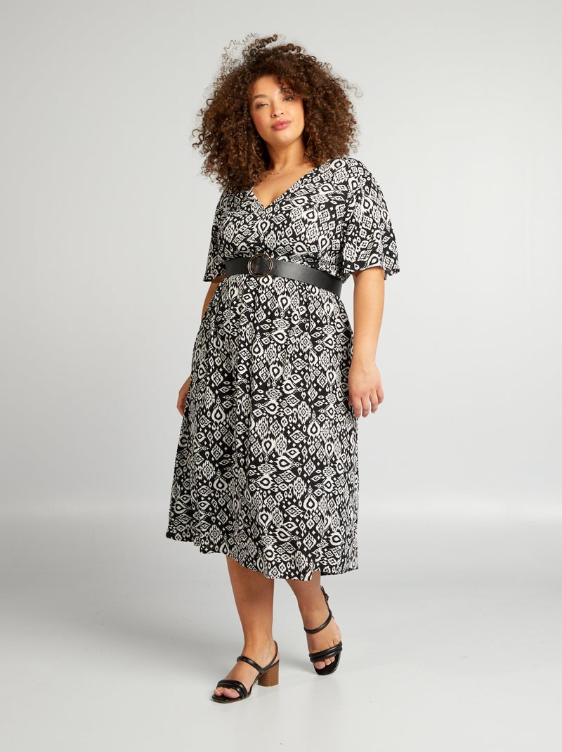 Halflange stretchjurk met vlindermouwen ZWART - Kiabi
