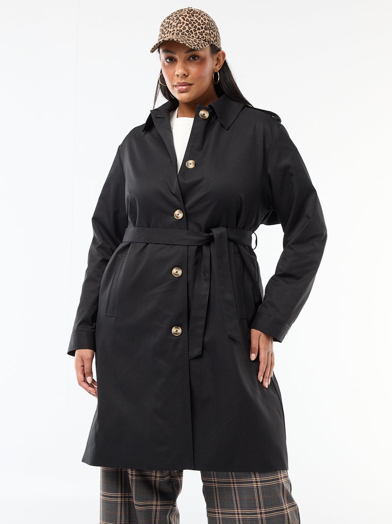 Halflange trenchcoat met overhemdkraag Zwart - Kiabi