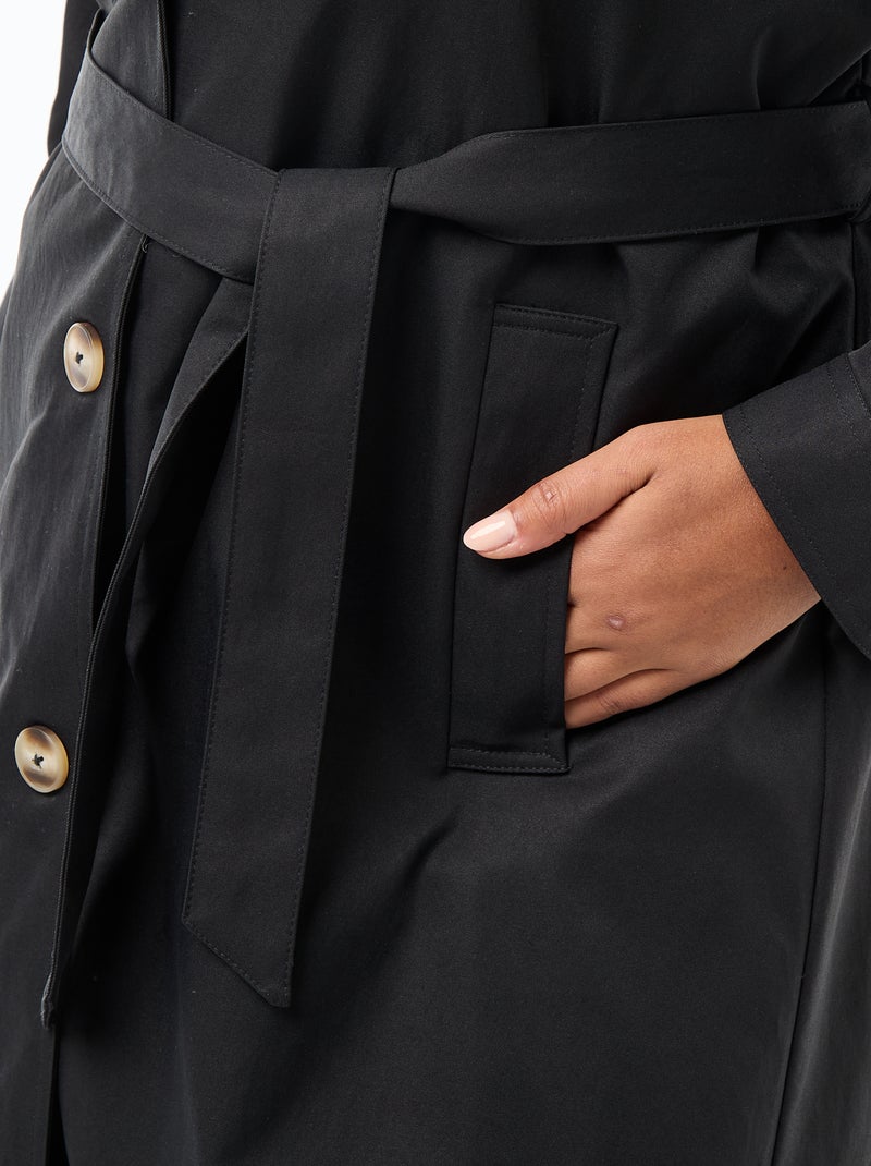 Halflange trenchcoat met overhemdkraag Zwart - Kiabi