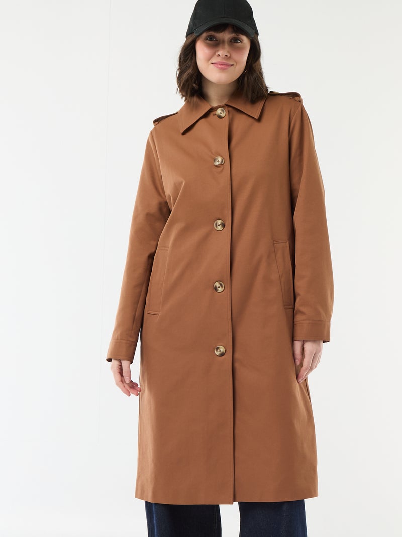 Halflange trenchcoat met puntkraag Bruin - Kiabi