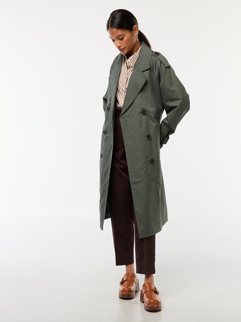 Halflange trenchcoat van dunne stof Groen - Kiabi