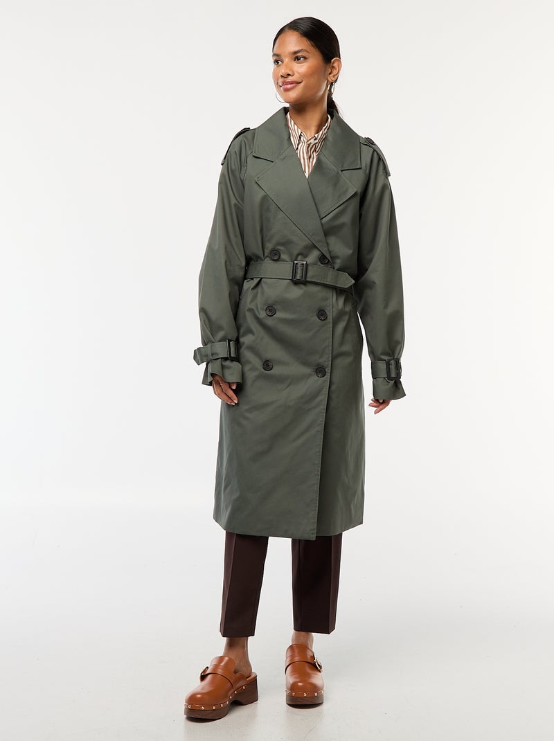 Halflange trenchcoat van dunne stof Groen - Kiabi