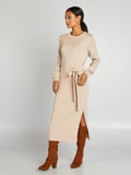 Halflange trui-jurk met riem BIEGE - Kiabi