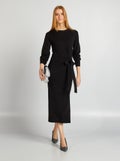 Halflange trui-jurk met riem zwart - Kiabi