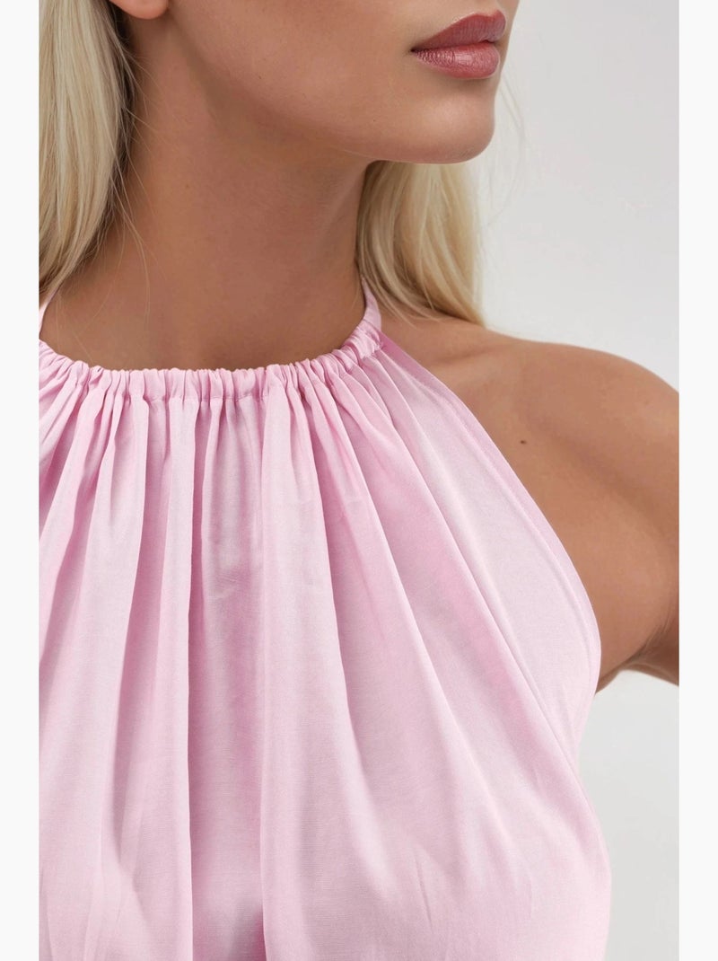 Halter midi-jurk busem Bleekroze - Kiabi