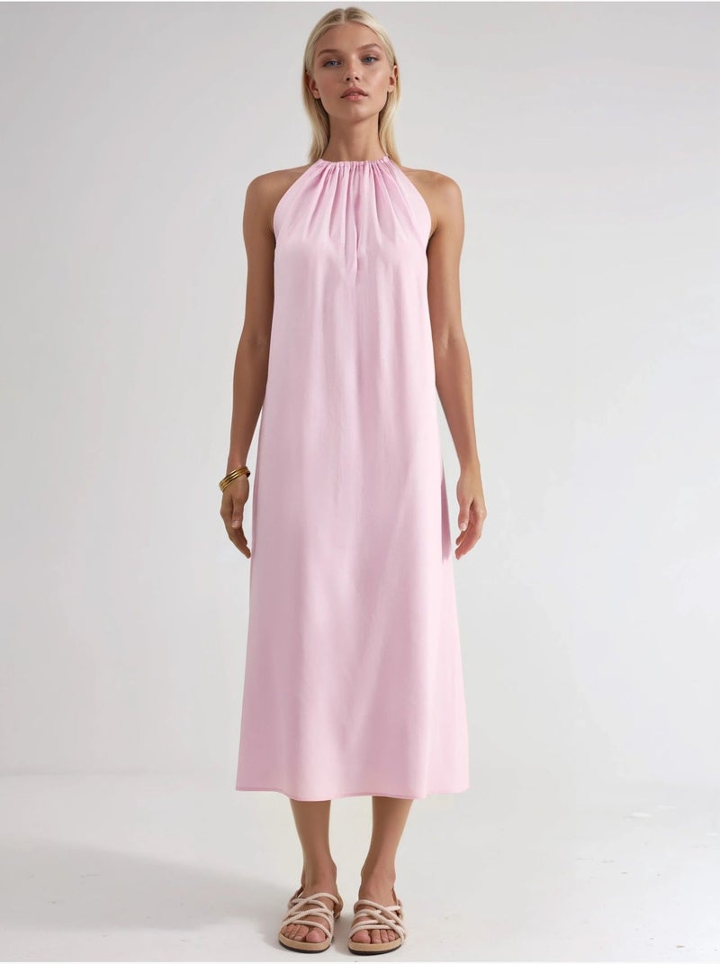 Halter midi-jurk busem Bleekroze - Kiabi