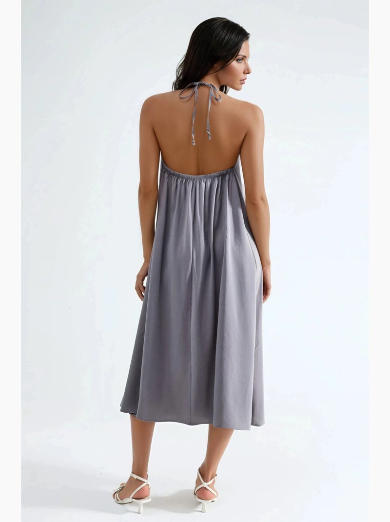 Halter midi-jurk busem Donkergrijs - Kiabi