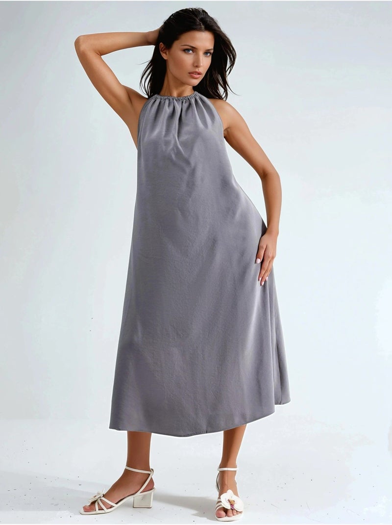 Halter midi-jurk busem Donkergrijs - Kiabi