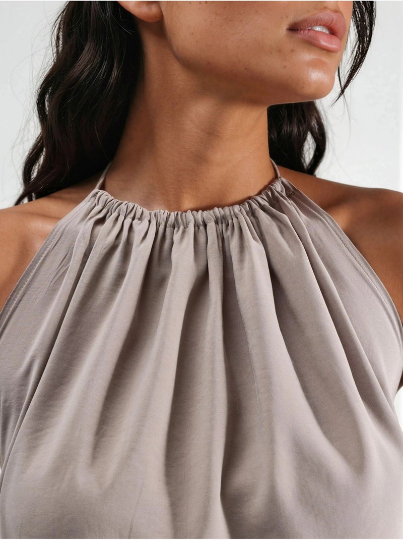 Halter midi-jurk busem Hazelnootbruin - Kiabi