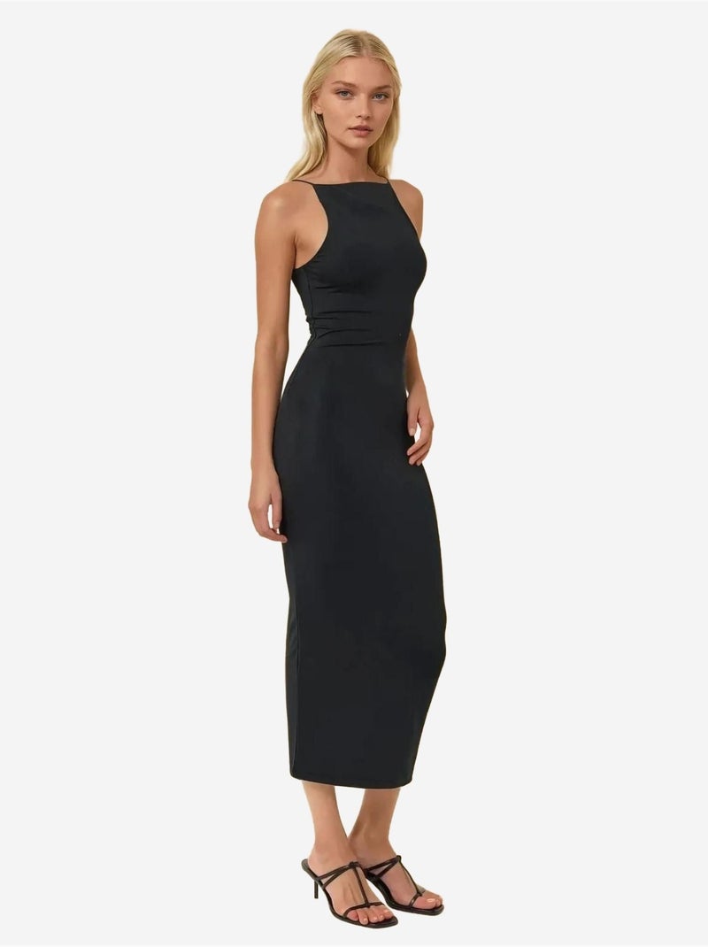 Halterhals Bodycon Midi-jurk Zwart - Kiabi