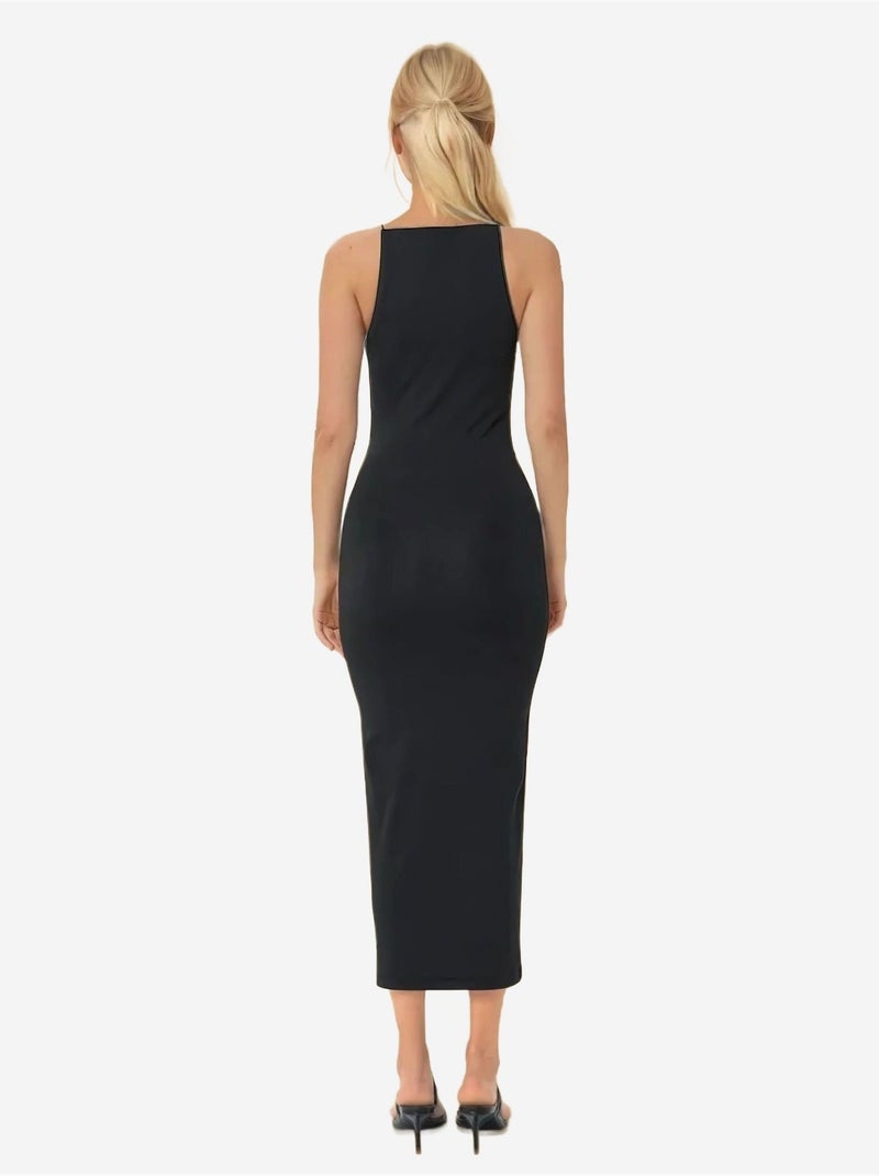 Halterhals Bodycon Midi-jurk Zwart - Kiabi