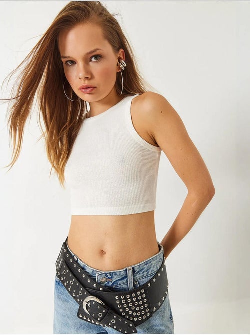 Halternek geribbelde katoenen crop top lucci - Kiabi