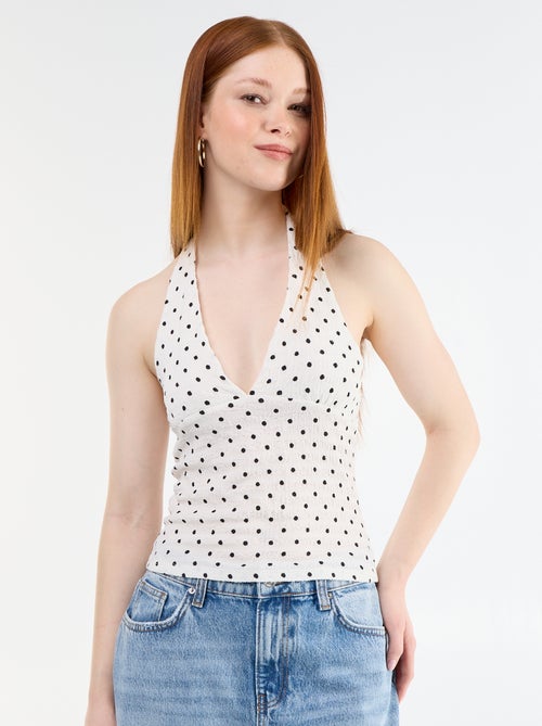 Haltertop van crinkle jerseytricot met stippen - Kiabi