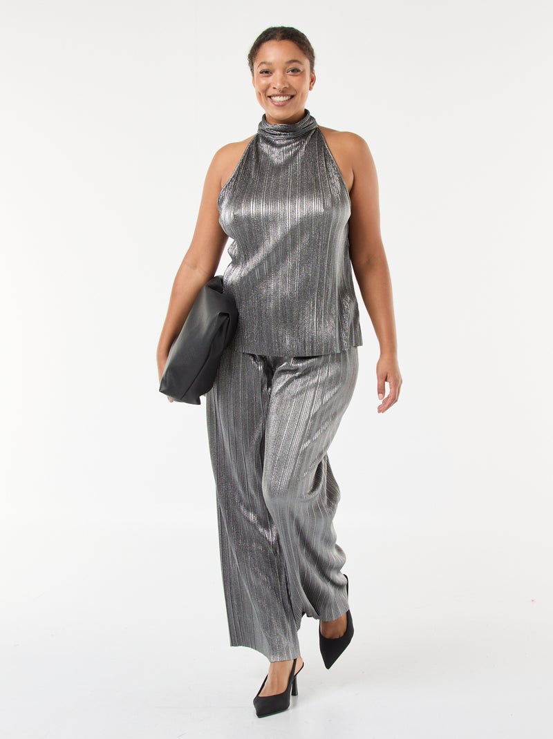 Haltertop van plissétricot Grijs - Kiabi