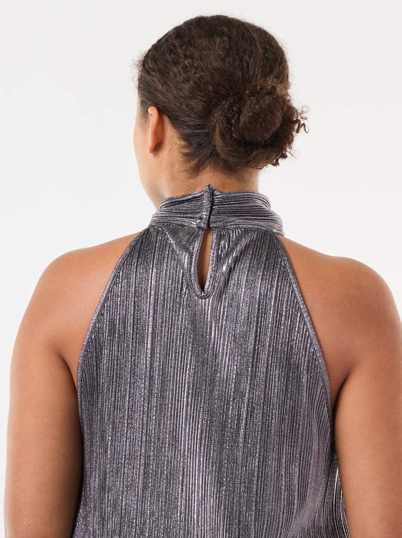 Haltertop van plissétricot Grijs - Kiabi