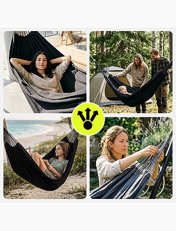Hamac suspendu de jardin bohème gris 200 x 150 avec housse de transport - charge 100 kg