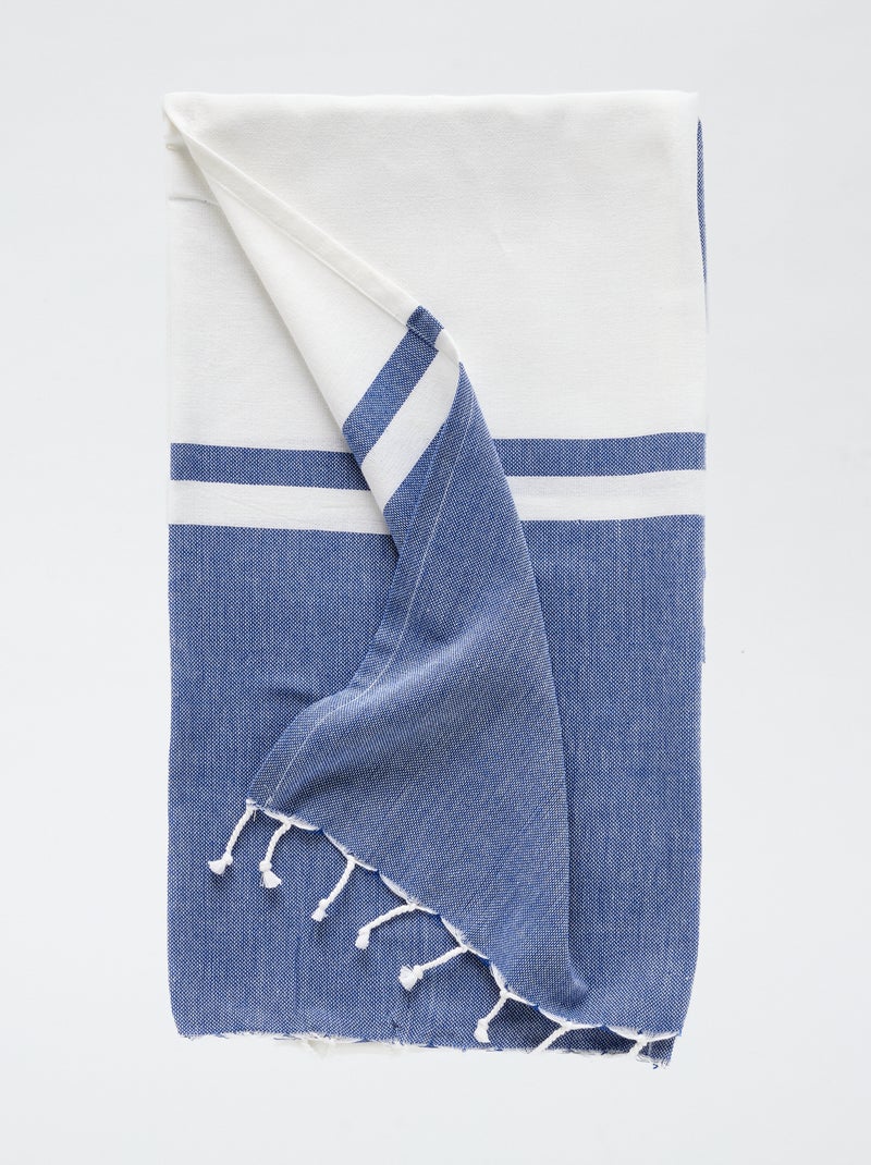 Hamamdoek met franjes (100x190 cm) BLAUW - Kiabi