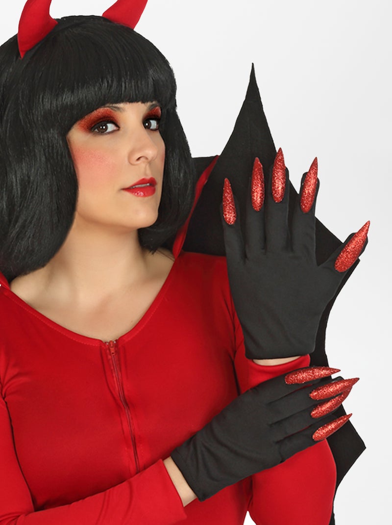 Handschoenen met siernagels - Verkleedkleding zwart / rood - Kiabi