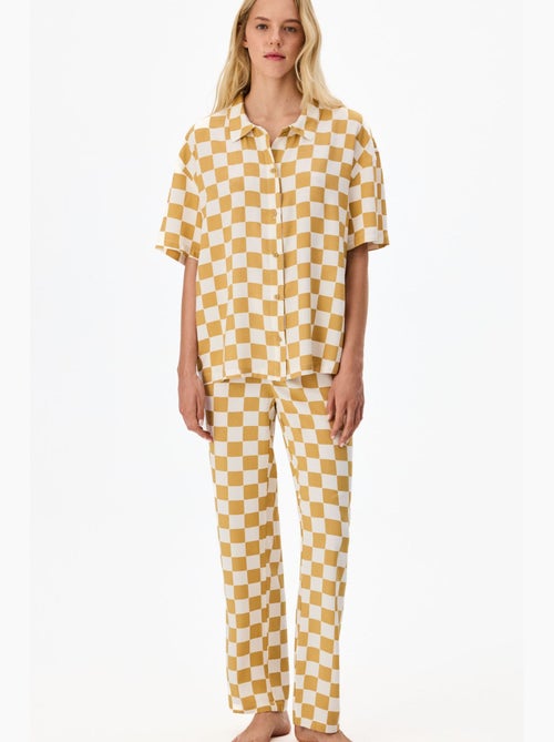 Hannah pyjamaset met ruitpatroon, overhemd met korte mouwen en broek penti - Kiabi Hannah pyjamaset met ruitpatroon, overhemd met korte mouwen en broek penti - Kiabi