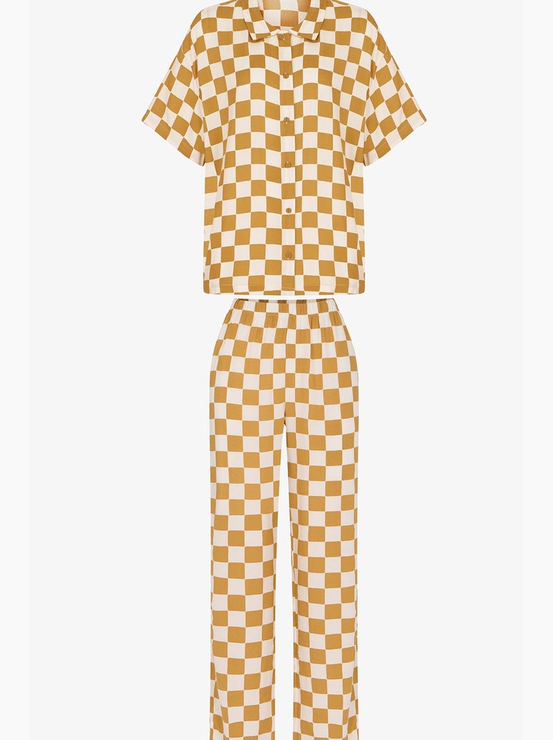 Hannah pyjamaset met ruitpatroon, overhemd met korte mouwen en broek penti Amber - Kiabi