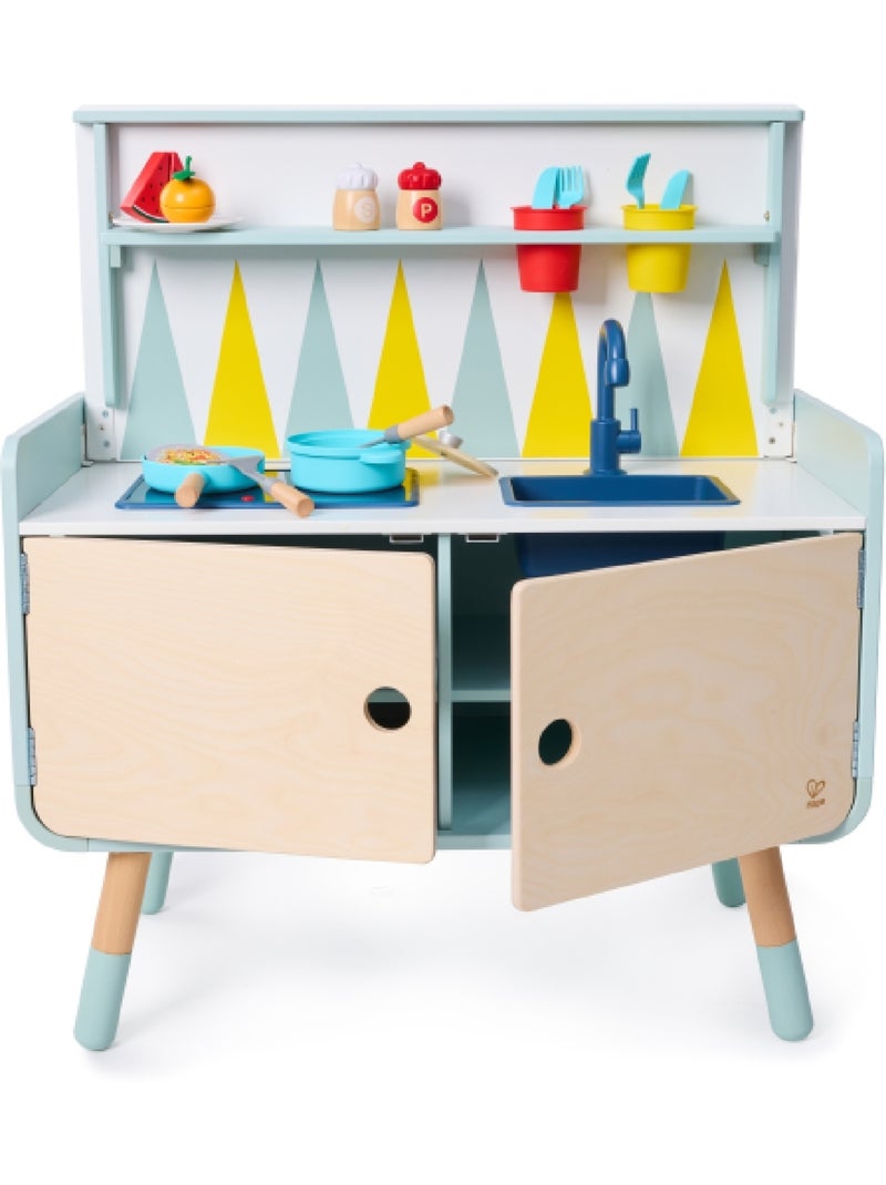 Hape - 2-in-1 kinderladekast/keuken play furniture Blauw Beige - Kiabi