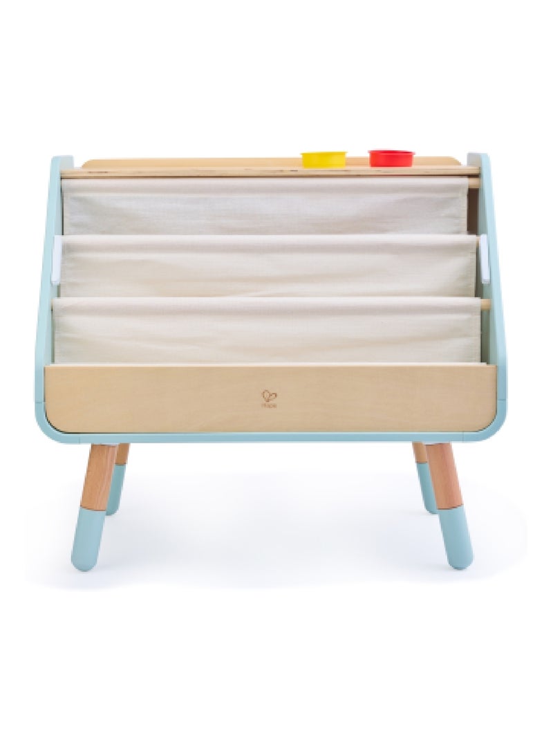 Hape - bibliothèque/tableau à dessin 2 en 1 en bois play furniture Bleu Beige - Kiabi