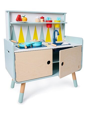 Hape - commode/cuisine enfant équipée 2 en 1 en bois play furniture
