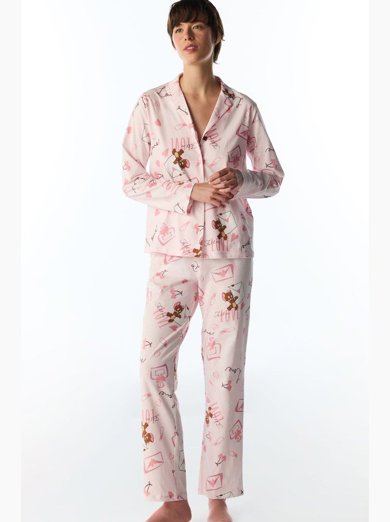 Happiness pyjamaset met berenprint, lange mouwen, shirt en broek penti Roze/Wit - Kiabi