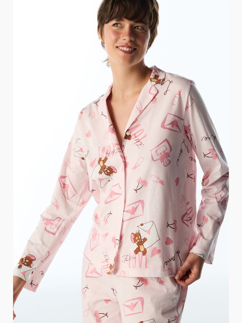 Happiness pyjamaset met berenprint, lange mouwen, shirt en broek penti Roze/Wit - Kiabi