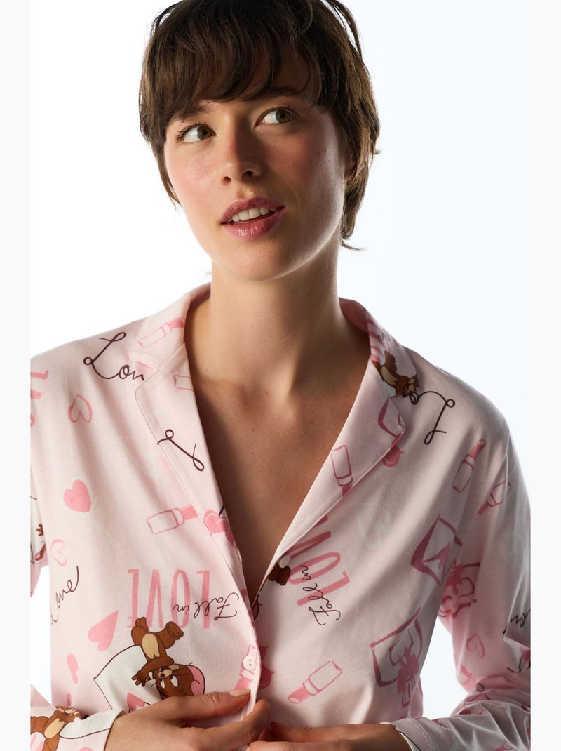 Happiness pyjamaset met berenprint, lange mouwen, shirt en broek penti Roze/Wit - Kiabi