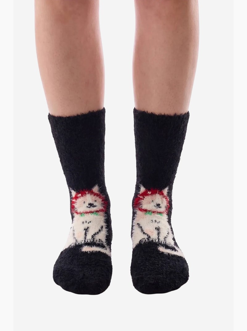 Happy cat sokken met kattenprint penti Zwart - Kiabi