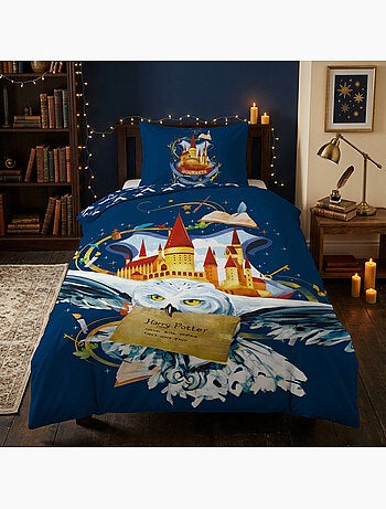 Harry potter hedwige housse de couette 140x200 cm + taie 63x63 bleu