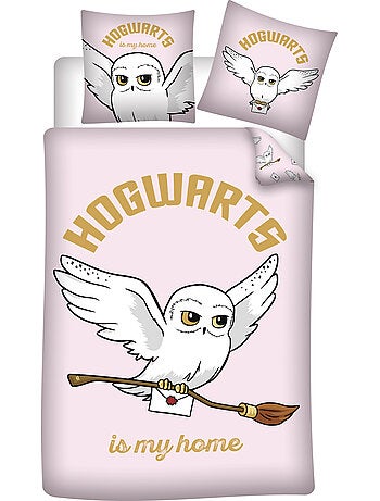 Harry potter hedwige housse de couette 140x200 cm + taie 63x63 rose