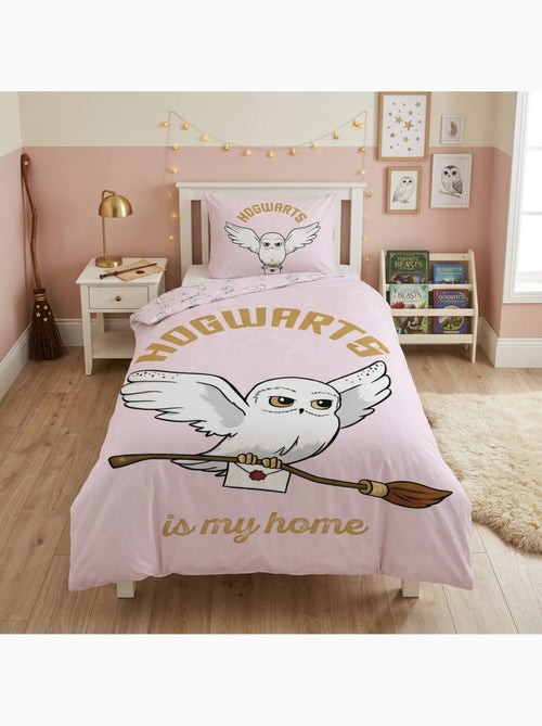 Harry potter hedwige housse de couette 140x200 cm + taie 63x63 rose - Kiabi