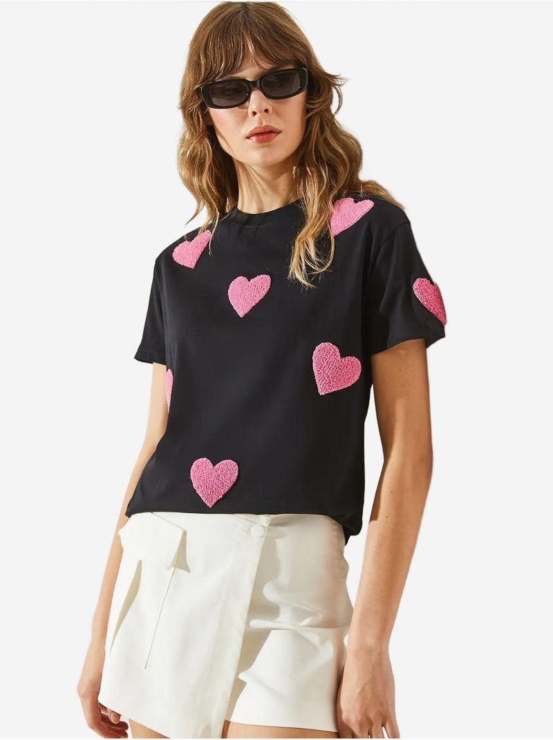 Hart geborduurd basic t-shirt lucci Zwart - Kiabi