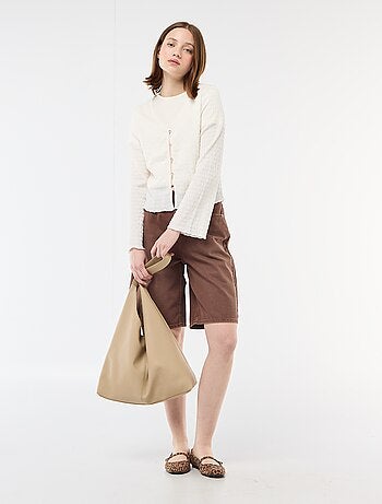 Haut col V en maille gaufrée avec boutons dorés