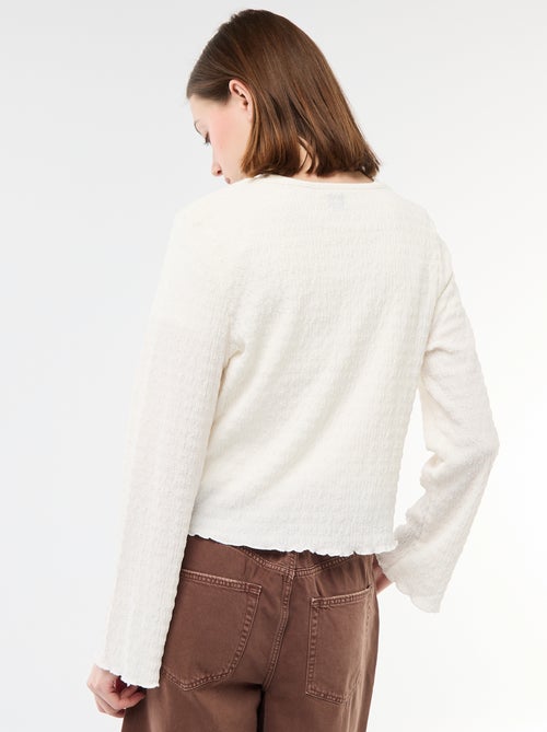 Haut col V en maille gaufrée avec boutons dorés - Kiabi